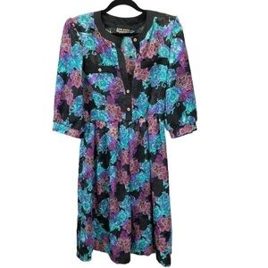 BRELI ORIGINALS Women's floral Printed Vintage 70'S 80'S Career Dress Mi…